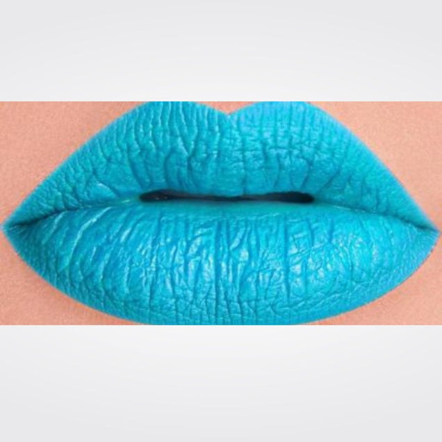 A light blue, high-pigment cream lipstick that delivers bold color with full coverage and a smooth creamy finish for long-lasting wear.