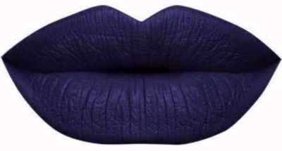 A dark blue, high-pigment liquid lipstick with bold color and a long-lasting waterproof matte finish. 