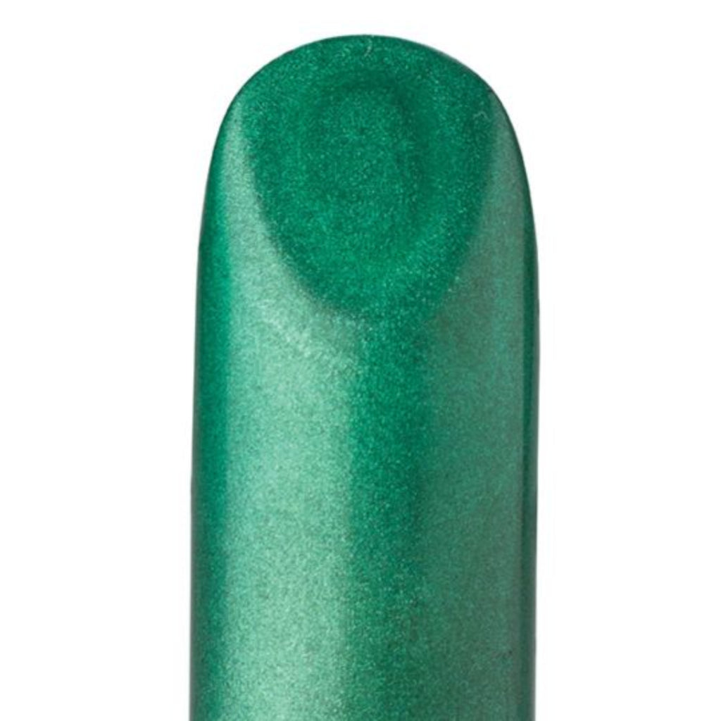 A spruce green, high-pigment frost lipstick with bold color and a smooth frost finish. 