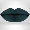 A dark green, high-pigment matte lipstick with bold color and a smooth matte finish. 