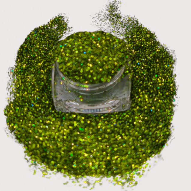 An ultra-fine hunter green cosmetic grade glitter for eye makeup, face and body with a high-impact shimmer. 