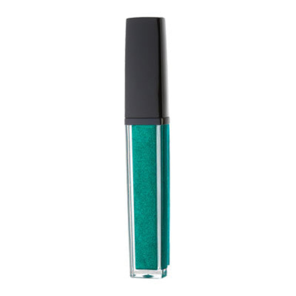 Green shimmer lip gloss with peppermint oil for a cooling, moisturizing and glossy finish.